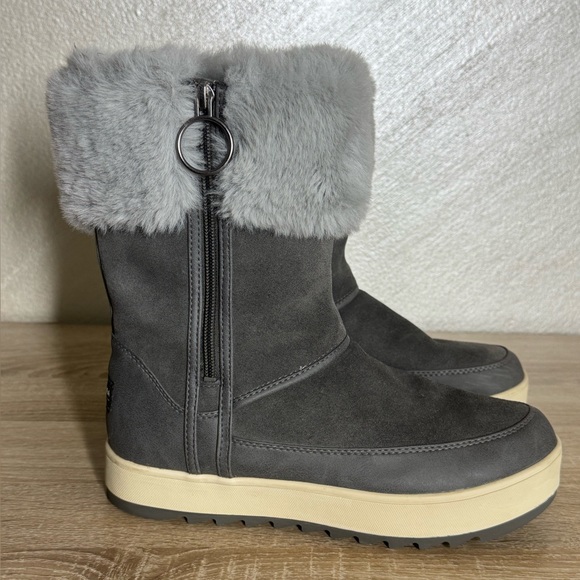 Koolaburra By Ugg Tynlee Waterproof Faux Fur Trim Boots Gray Suede Women 8 - Picture 3 of 13